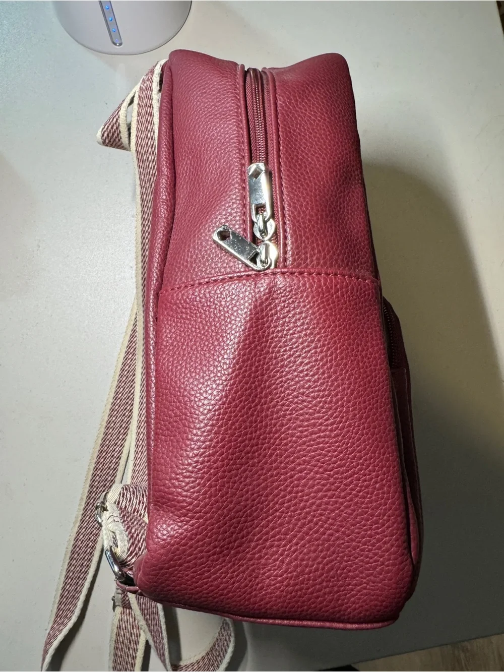 Thirty-One Monogram 'L' Burgundy Faux Leather Backpack